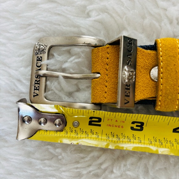 Versace Vtg Yellow Suede Vera Pelle Genuine Leather Belt with Silver Buckle 36 - Picture 10 of 16